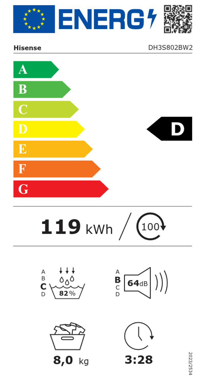 Stegotirio Rouxon Hisense DH3S802BW2 8 kg D me antlia thermotitas.